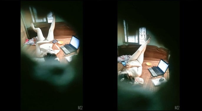 Secretly filming my neighbor without her clothes on while studying online