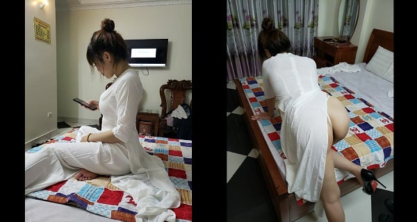 Fucking a teacher with big breasts in ao dai