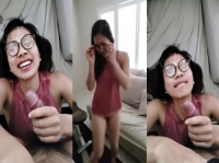 Ang bespectacled girl loves pagkakaroon ng cum sa kanyang mukha