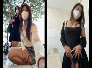 Twee meisjes uit Hanoi waren aan het masturberen in het toilet van het Son Tay-busstation toen iemand binnenkwam - Viet69