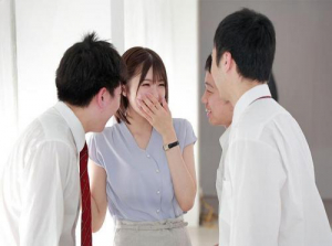 Young intern teacher and lucky male students