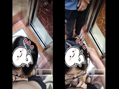 Mientras chupaba polla en el ascensor entró un desconocido pero ella siguió chupándolo - Viet69