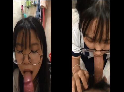 Four-eyed student gives great blowjob