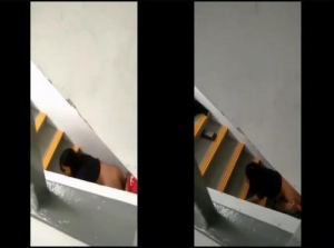 Secretly filming my sister playing on the stairs of an apartment building